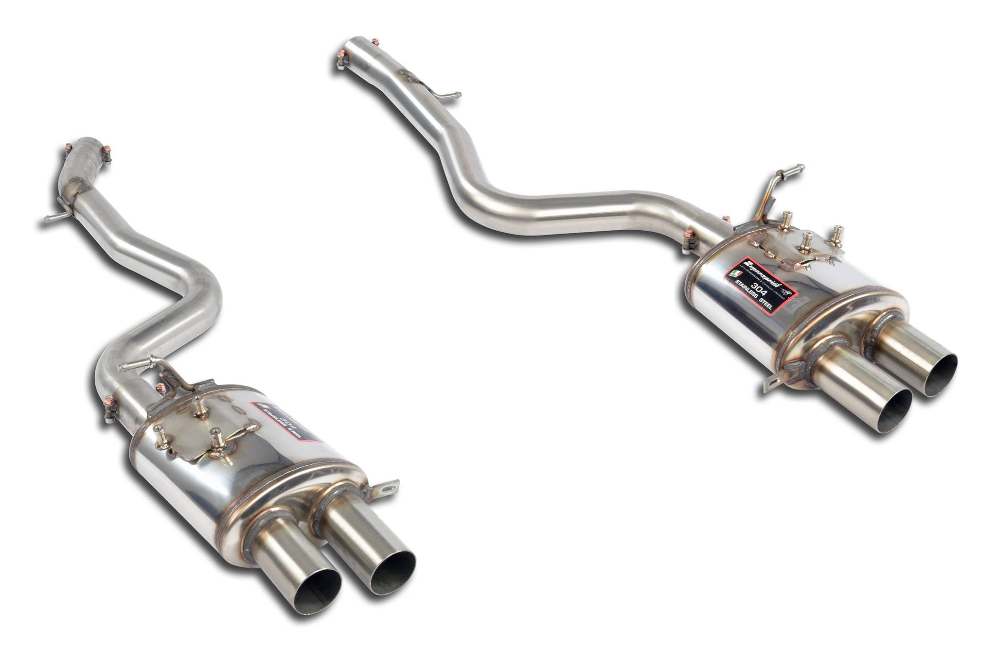 Supersprint stainless rear exhaust for BMW F8X M3 and M4 Race model, showcasing a sleek, high-performance exhaust system design.
