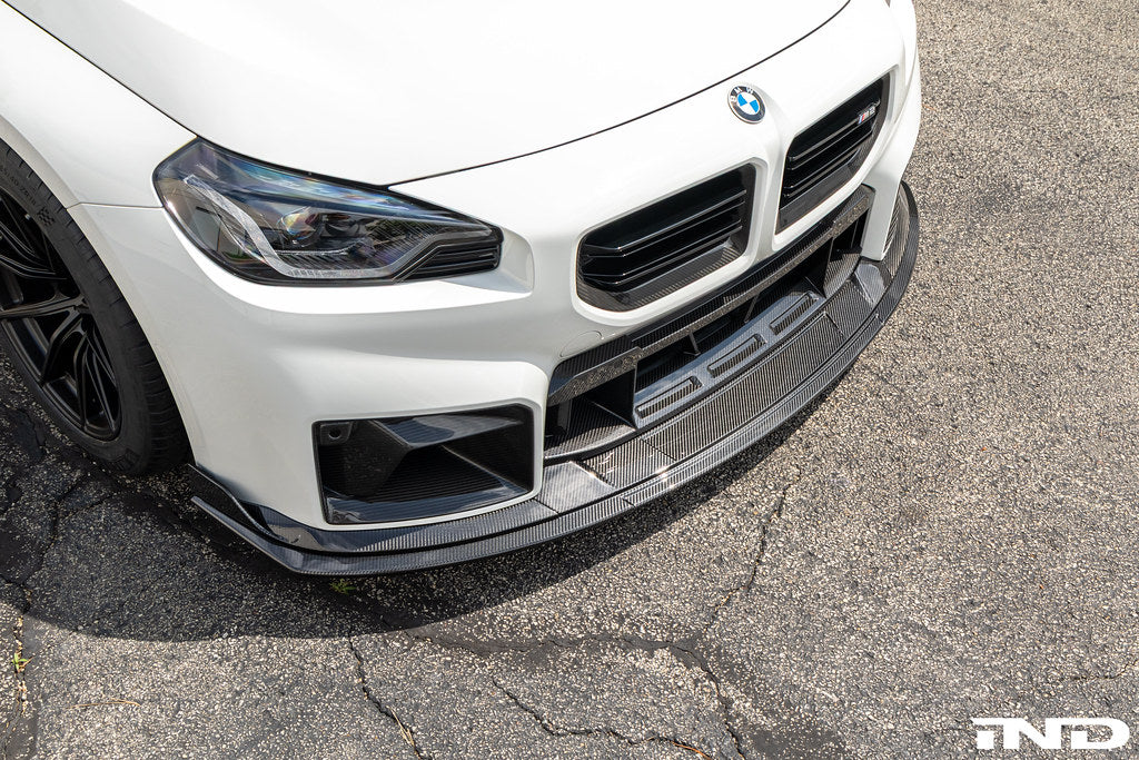 TREVORA TR87 Track pre-preg carbon fibre front splitter installed on BMW G87 M2