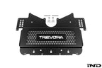 TREVORA G8X M2 M3 M4 metal skid plate under tray designed to protect the underside of the vehicle from road and track debris, shown on a white background.