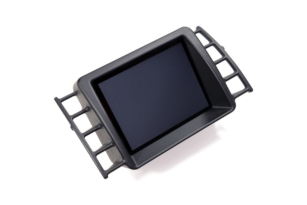 CANchecked MFD28 Gen2 2.8-inch multi-function display for the Volkswagen MK5 Golf (LHD/RHD), shown on a white background with the vehicle-specific mounting bezel and wiring harness.