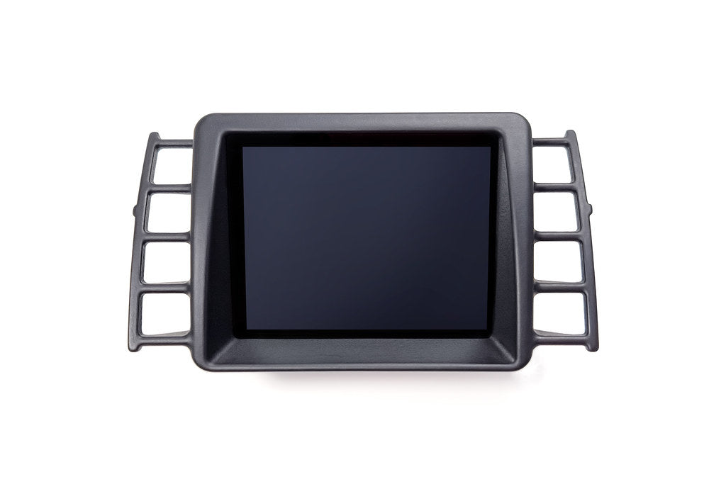 CANchecked MFD28 Gen2 2.8-inch multi-function display for the Volkswagen MK5 Golf (LHD/RHD), shown on a white background with the vehicle-specific mounting bezel and wiring harness.