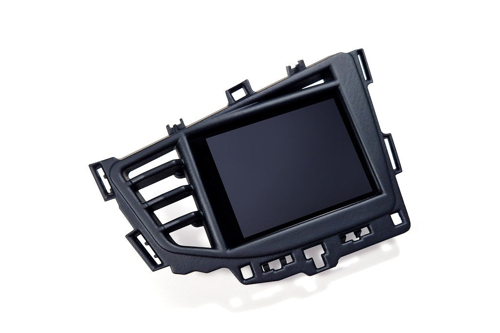 CANchecked MFD32 Gen2 3.2-inch multi-function display for the Volkswagen MK6 Polo (LHD), shown on a white background with the vehicle-specific mounting bezel and wiring harness.