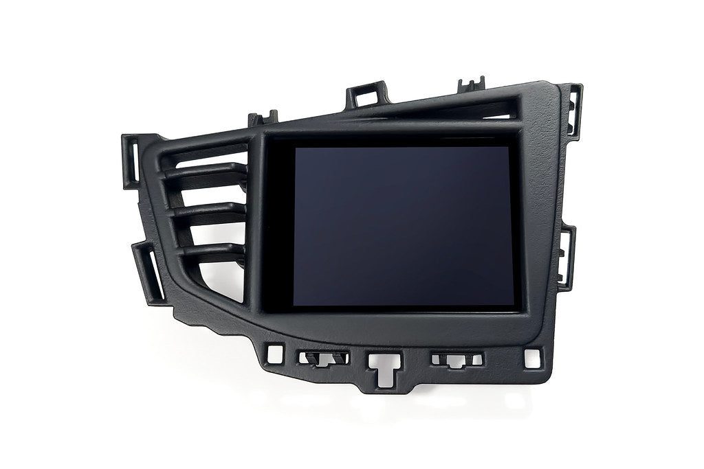 CANchecked MFD32 Gen2 3.2-inch multi-function display for the Volkswagen MK6 Polo (LHD), shown on a white background with the vehicle-specific mounting bezel and wiring harness.