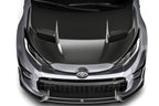 ADRO carbon fiber front lip installed on a Toyota GR Yaris, enhancing the vehicle's sporty exterior appearance.