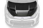 ADRO Toyota GR Yaris with prepreg carbon fiber hood installed, showcasing the sleek, lightweight exterior upgrade.