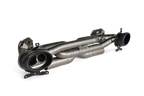 Akrapovič Porsche 992.1 Carrera GTS Dakar Slip-On Race Exhaust, black titanium finish, mounted on vehicle engine bay.