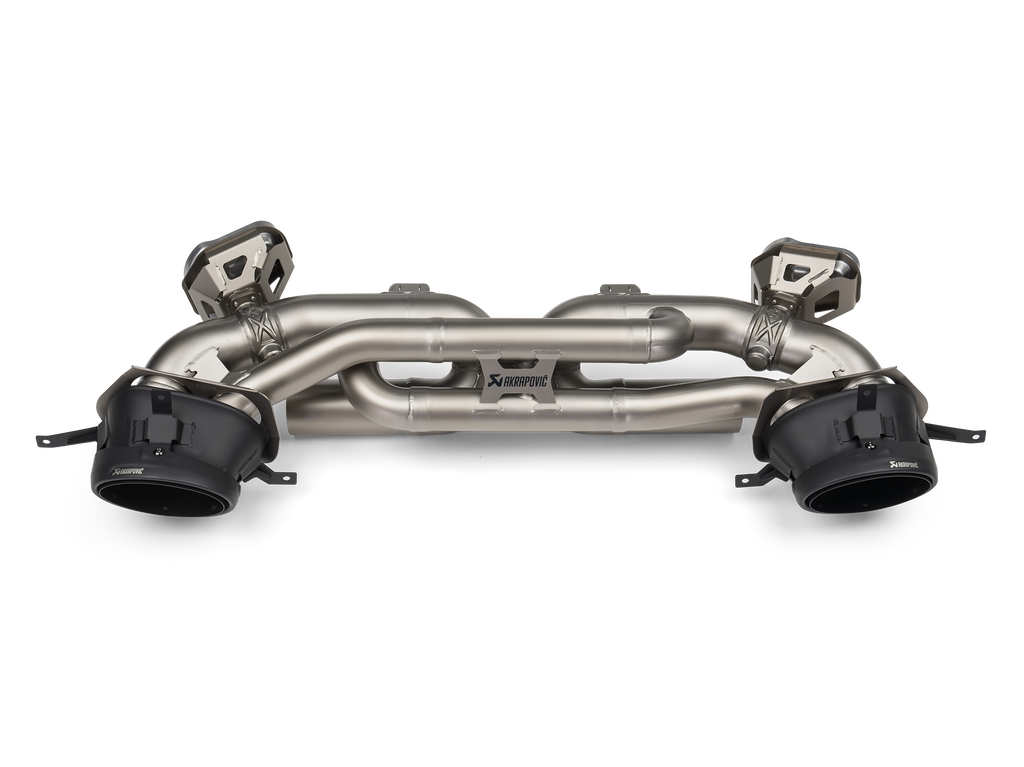 Akrapovič titanium slip-on exhaust system installed on Porsche 992.2 Carrera, T, S, 4S, Cabriolet, and Targa models.