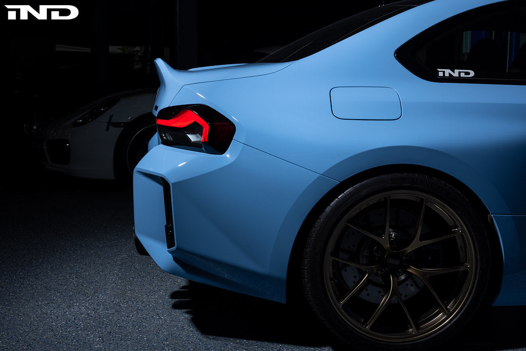 Alpha N BMW G87 M2 CSL carbon trunk lid installed, showcasing lightweight exterior carbon fiber design on the sports car.