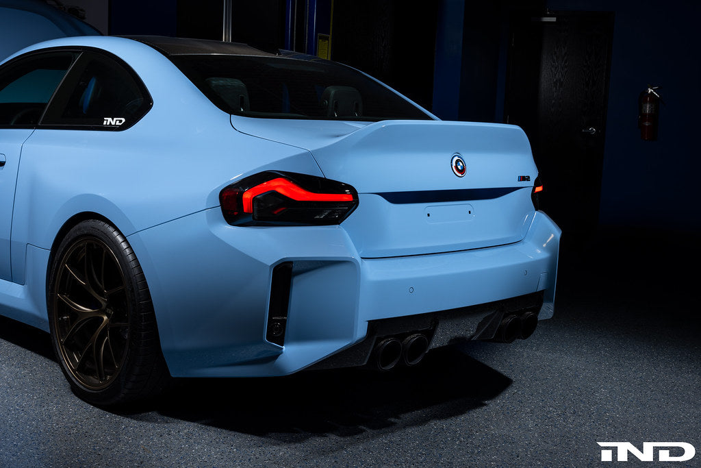 Alpha N BMW G87 M2 CSL carbon trunk lid installed, showcasing lightweight exterior upgrade with aerodynamic design.