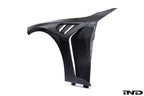 Alpha N G8X M3 M4 carbon vented front fender set for BMW, shown in white background with detailed vent design.