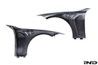 Alpha N G8X M3 M4 carbon vented front fender set for BMW, showcasing sleek exterior design on a white background.