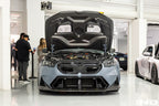 Alpha N BMW G90 G99 M5 carbon front splitter set, three-piece exterior upgrade with aerodynamic design installed on vehicle