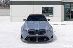 Alpha N BMW G90 G99 M5 carbon front splitter set installed, 3-piece exterior kit enhancing aerodynamics and sporty look.