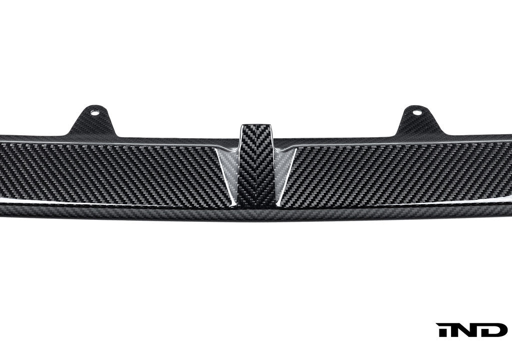 Alpha N BMW G90 G99 M5 carbon front splitter set, 3-piece exterior upgrade with white finish on a sleek car.