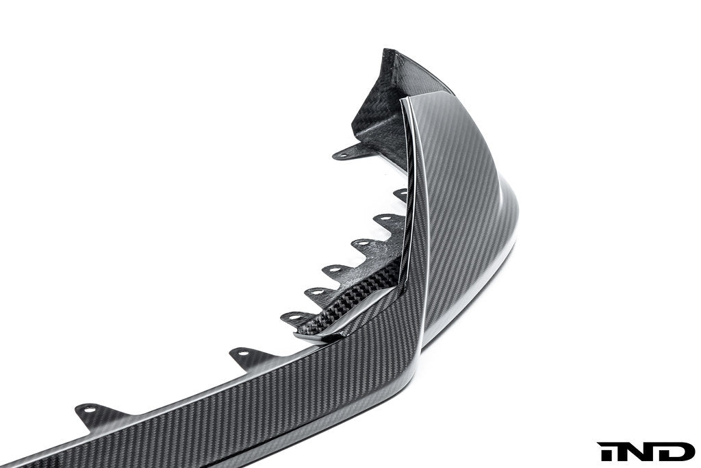 Alpha N BMW G90 G99 M5 carbon front splitter set, 3-piece exterior accessory with white finish, enhancing aerodynamics and style.