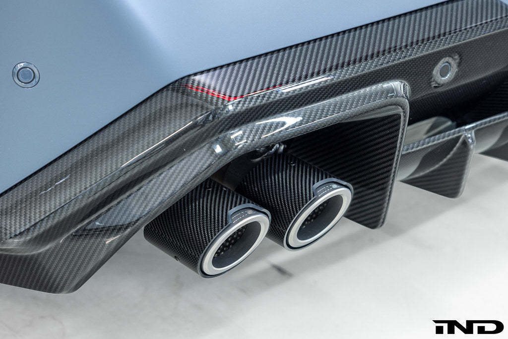 Alpha N G90 G99 M5 Carbon Rear Diffuser V2 installed on a BMW G90 G99 M5 exterior upgrade.