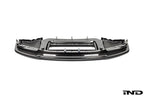Alpha N G87 M2 Carbon Corse front splitter mounted on a car, showcasing its aerodynamic design on a white background.