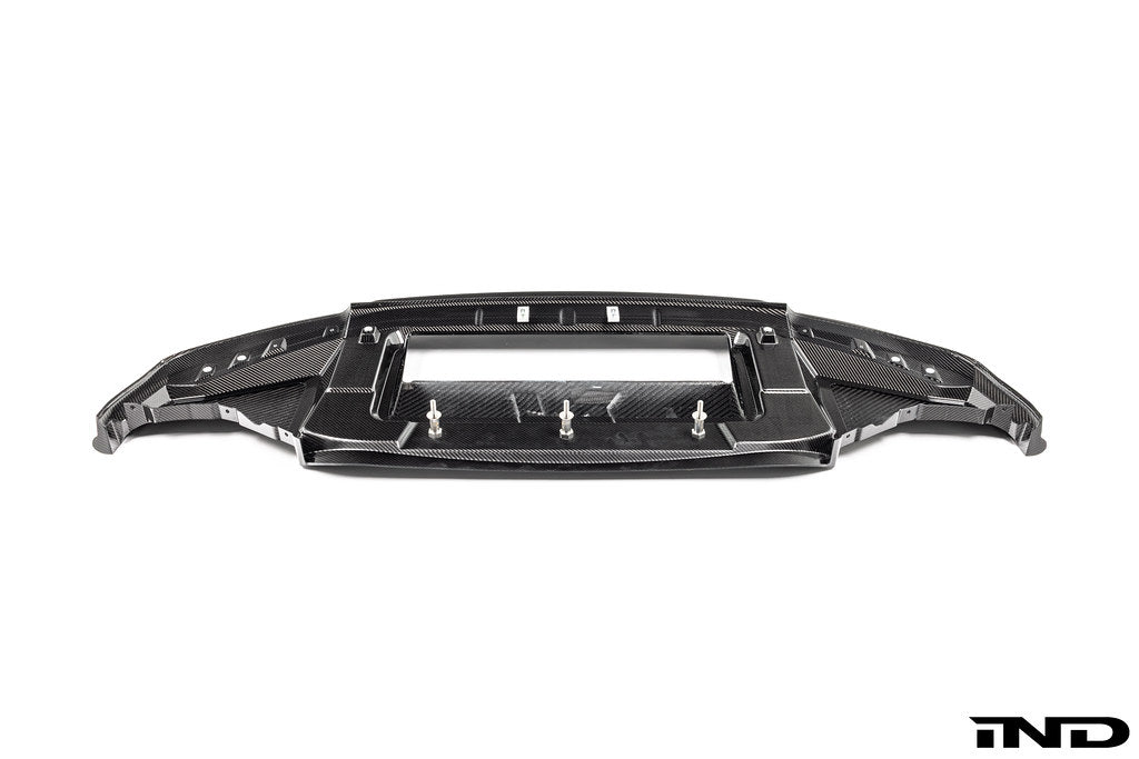 Alpha N G87 M2 Carbon Corse front splitter mounted on vehicle, showcasing lightweight, aerodynamic exterior car part.