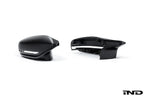 Alpha N G8X M2 M3 M4 carbon mirror cap set on white background, showcasing sleek exterior vehicle mirror covers.