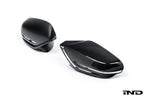 Alpha N G8X M2 M3 M4 carbon mirror cap set for exterior, white background, showcasing sleek, lightweight automotive mirror covers.