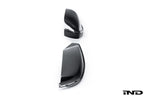 Alpha N G8X M2 M3 M4 carbon mirror cap set with white background, showing sleek exterior mirror covers for BMW models.