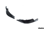 Alpha N G8X M3 M4 carbon front corner splitter set installed on a vehicle, showcasing the aerodynamic exterior enhancement.