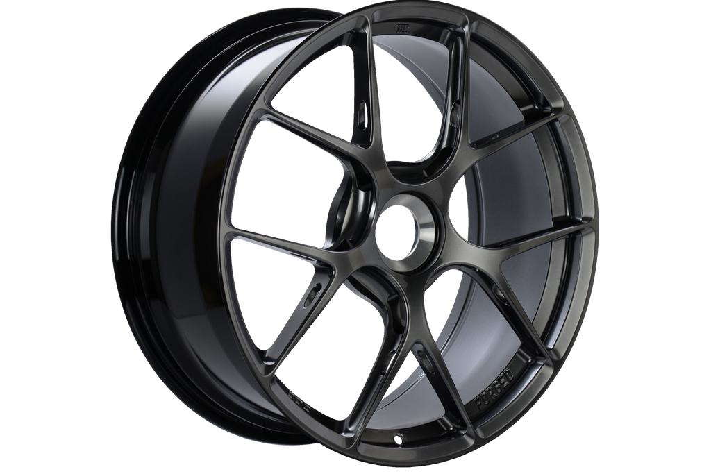 BBS FI-R 991.2 911 Turbo S 20-inch centerlock wheel set in diamond black finish, showing close-up of sleek, high-performance wheels.