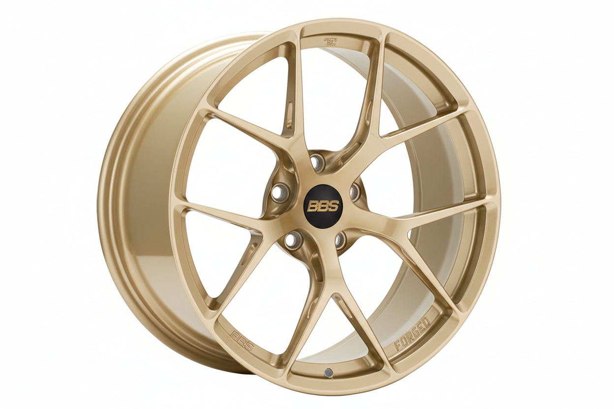 BBS G90 G99 M5 FI-R 21-inch wheel set in gold finish with multi-spoke design on white background