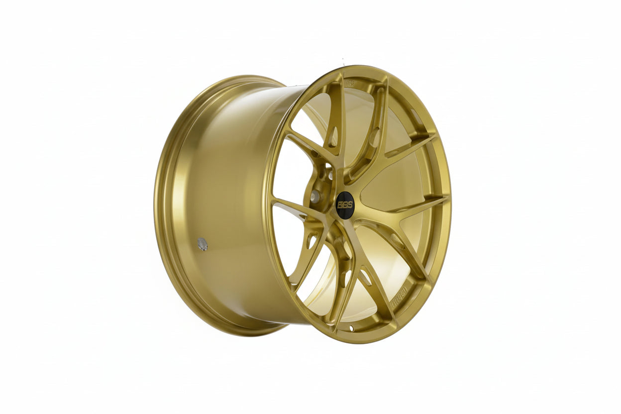 BBS G90 G99 M5 FI-R 21-inch wheel set in midnight gold with a sleek, modern design on a white background.
