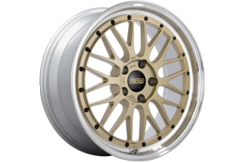 Gold BBS LM wheels for Porsche 718 Boxster and Cayman (982) 19-inch wheel set, featuring sleek, high-performance alloy design.