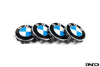 BMW 56mm OEM wheel center cap set on white background