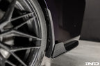 Megachip G20 3-Series splash guards installed on BMW M340i exterior, protecting wheel arches from mud and debris.