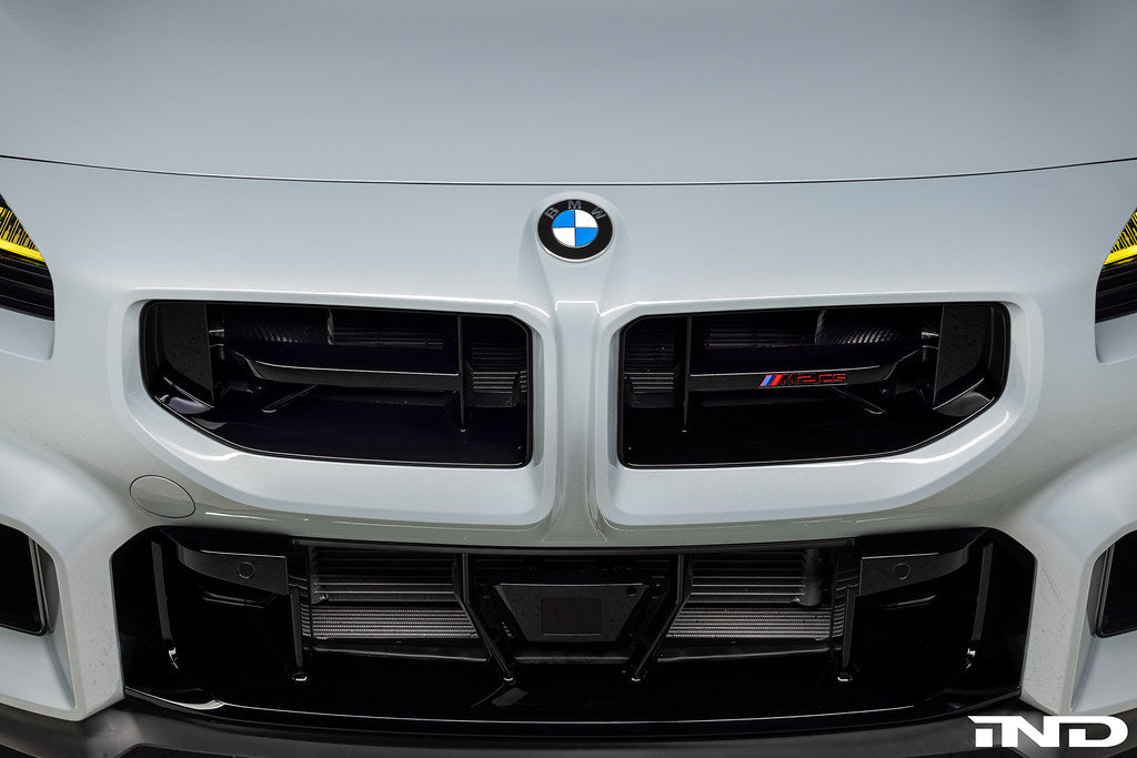 BMW G87 M2 CS front grille installed on the exterior, showcasing the sporty design and signature kidney grille details.