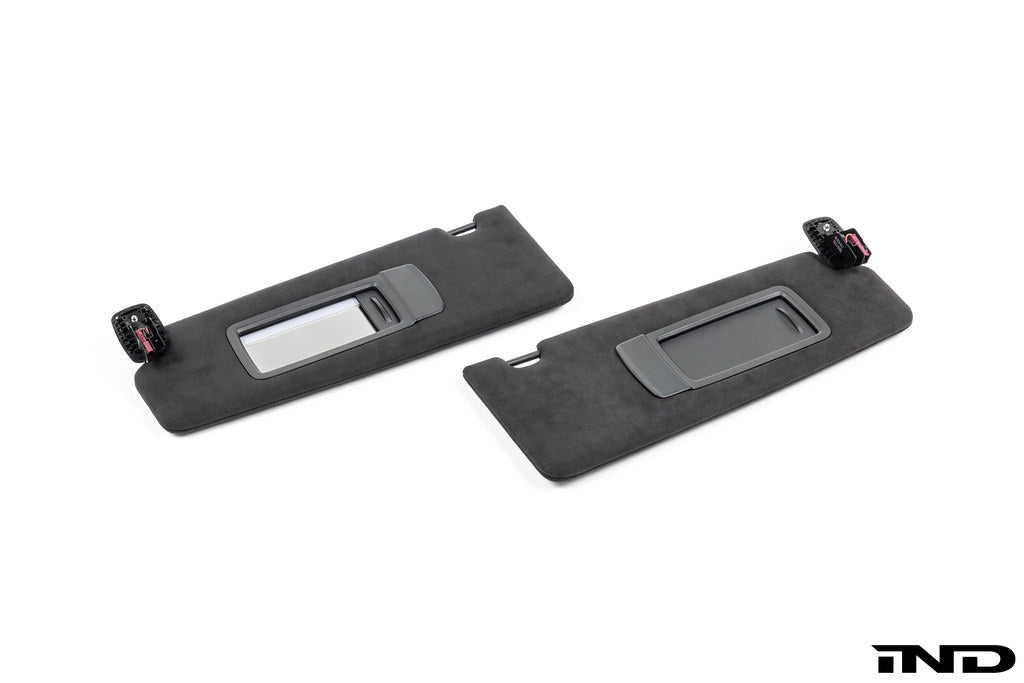 BMW G90 G99 M5 Alcantara European sun visor set shown on a white background
