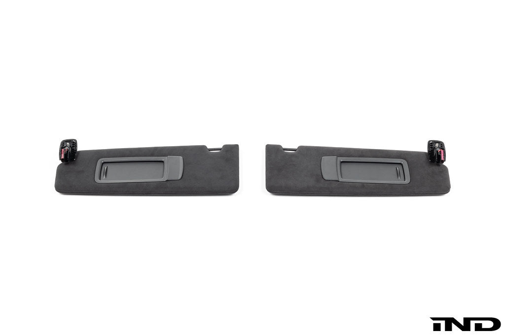 BMW G90 G99 M5 Alcantara European sun visor set shown on a white background
