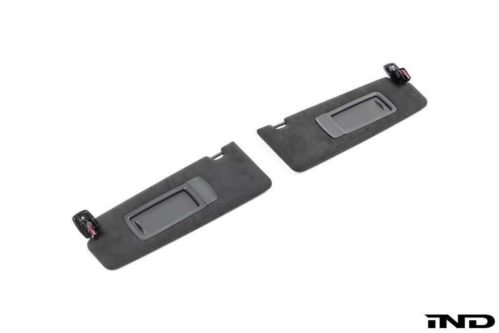 BMW G90 G99 M5 Alcantara European sun visor set shown on a white background
