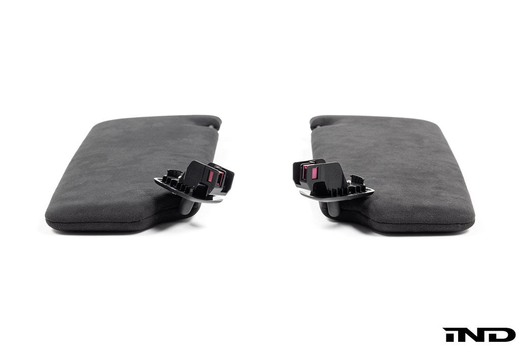 BMW G90 G99 M5 Alcantara European sun visor set shown on a white background
