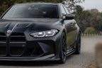 BMW M3 G80 side skirts made of pre-preg carbon fiber by TREVORA, showcasing their sleek exterior design and lightweight construction.