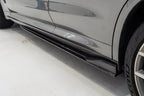 TREVORA BMW F97 X3M and F98 X4M carbon fiber side skirt set installed on exterior of 2019-2021 models.
