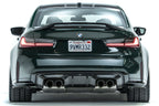 Exterior view of a BMW G80 M3 with ADRO G80 M3 Carbon Trunk Spoiler V2 made of carbon fiber, showcasing its aerodynamic design.