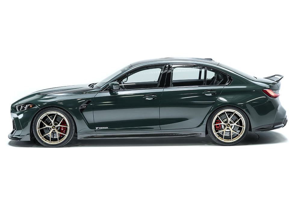 ADRO G80 M3 Carbon Trunk Spoiler V2 on BMW G80 M3 showing side view of sleek carbon fiber exterior accessory