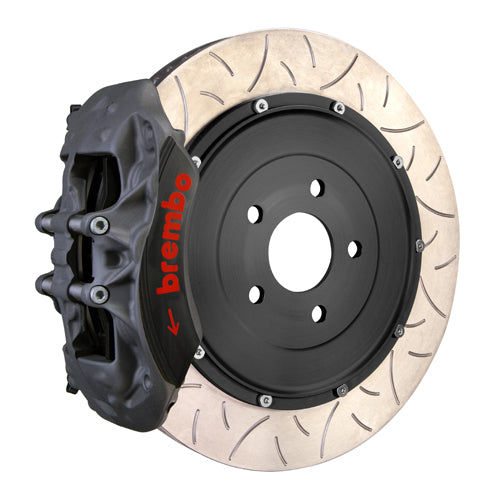 Brembo F8X M2/M3/M4 Pista big brake kit with 380x35mm 2-piece front brake rotors and black bolt-in caliper.