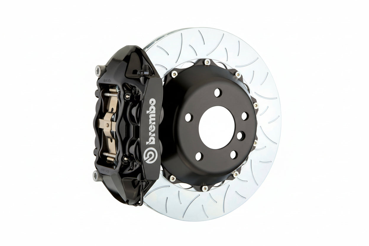 Brembo F85 X5M / F86 X6M GT rear big brake kit with 380mm slotted white 2-piece brake rotors, high-performance brakes for SUVs.