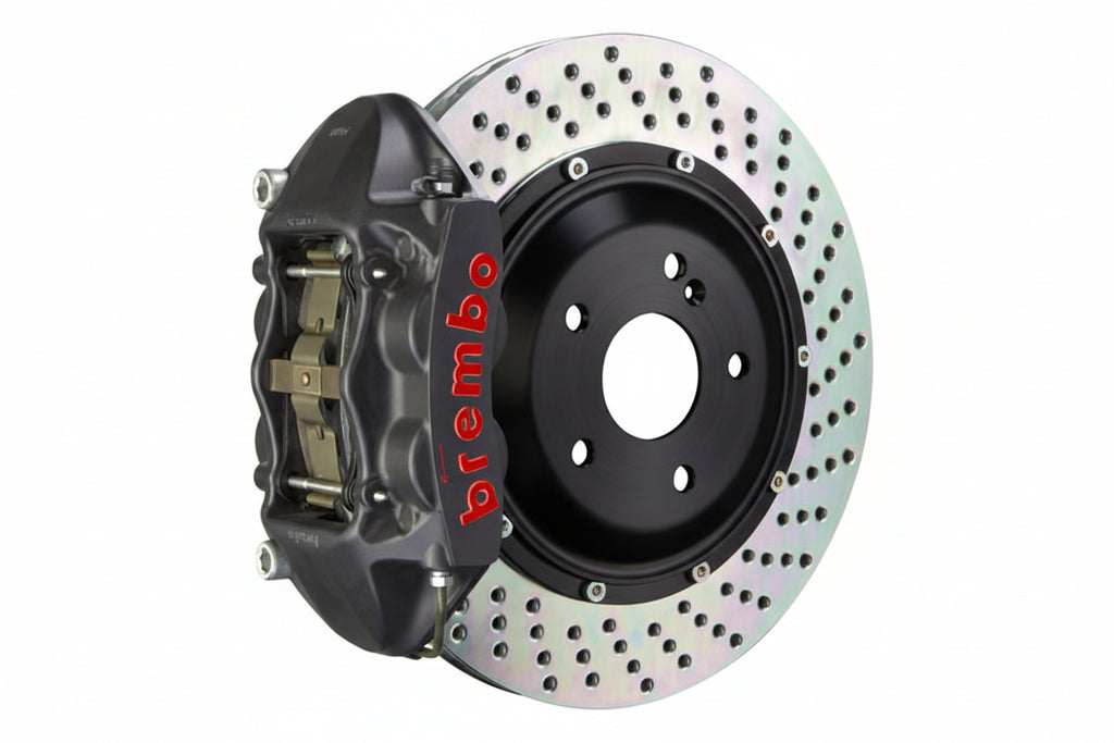 Brembo GT-S rear big brake kit for BMW F85 X5M and F86 X6M, 380mm drilled rotors with performance calipers on a white background