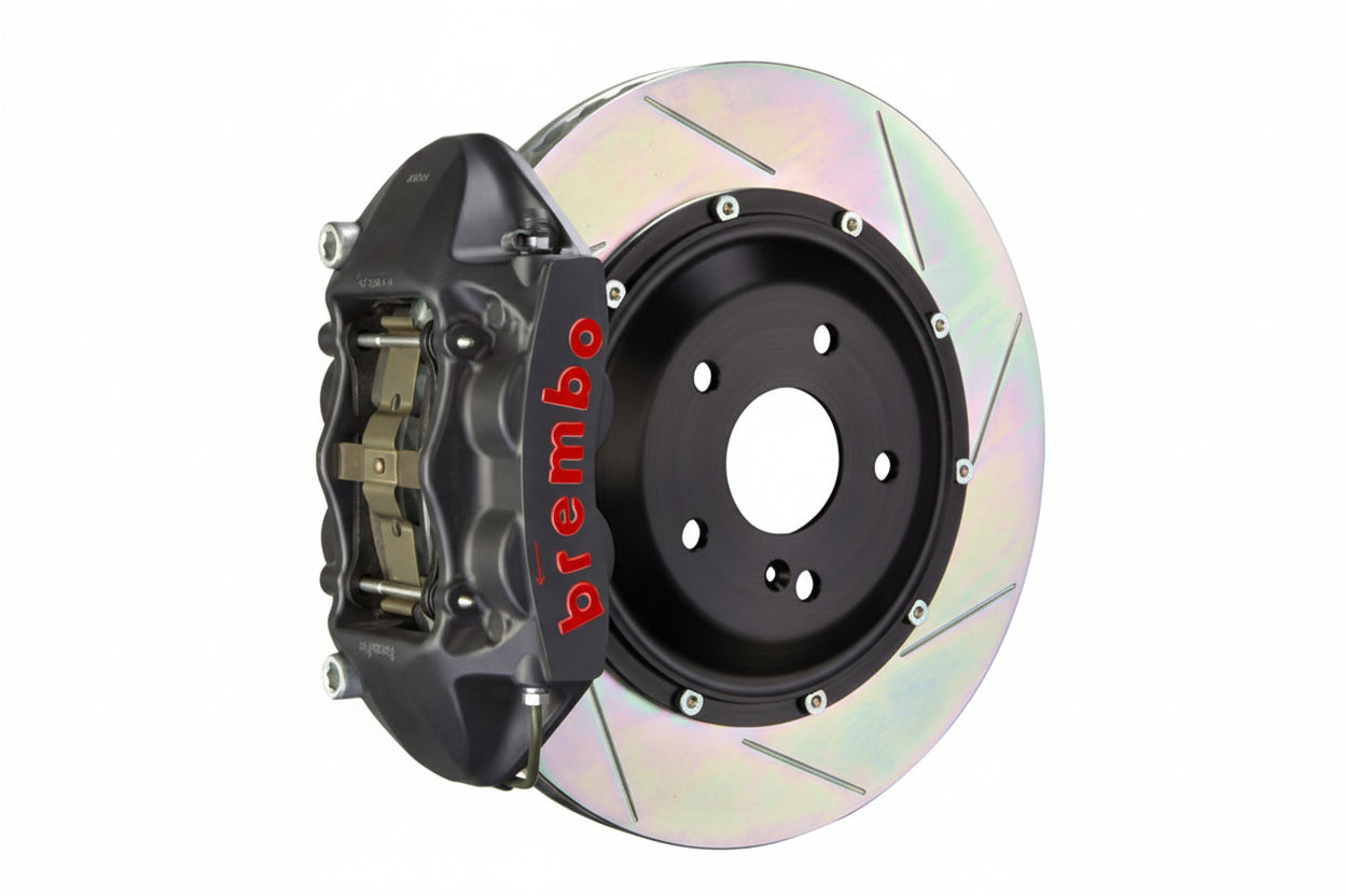 Brembo GT-S rear big brake kit for BMW F85 X5M and F86 X6M, 380mm Type 1 slotted rotors with performance calipers on a white background