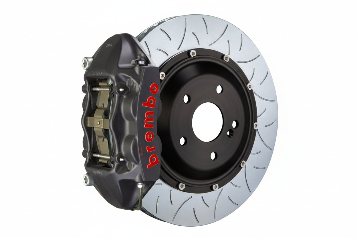 Brembo GT-S rear big brake kit for BMW F85 X5M and F86 X6M, 380mm Type 3 slotted rotors with performance calipers on a white background