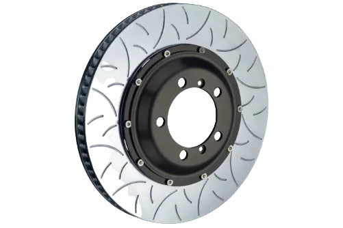 Brembo Porsche 991 GT3/GT3RS rear brake rotor set, 380mm slotted rotors, white finish, for high-performance braking.