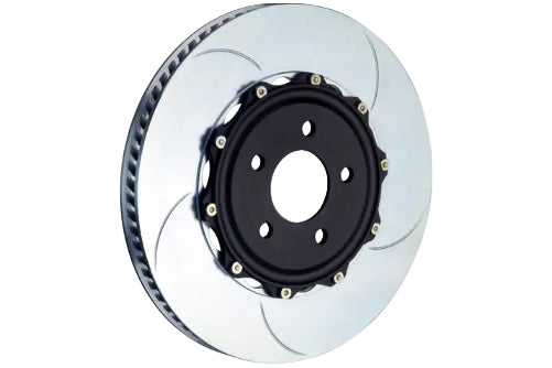 Brembo Porsche 991 GT3 and GT3 RS front brake rotors, 380x30mm slotted design, in white for high-performance braking.