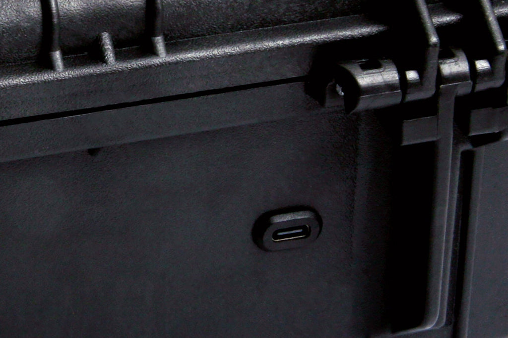 CANchecked Brake Temperature Monitor Wireless Storage Box charging port close up product photo 
