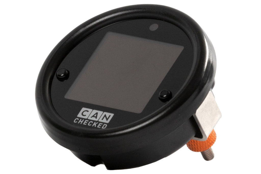 CANchecked MFD15 1.5-inch Multi-Function Universal Display for interior use, with white background showing the device's screen and controls.